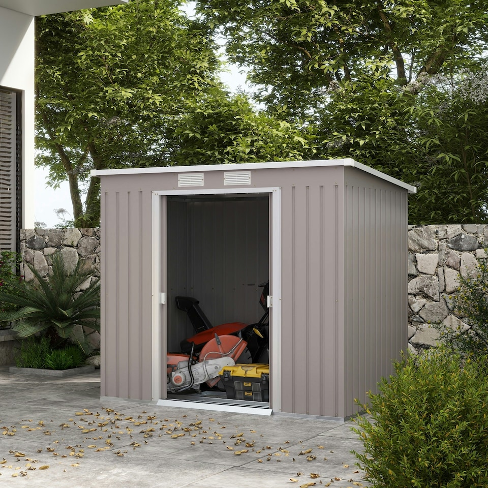 image 1 of Outsunny 7 x 4ft Metal Garden Storage Shed w/ Double Door Grey