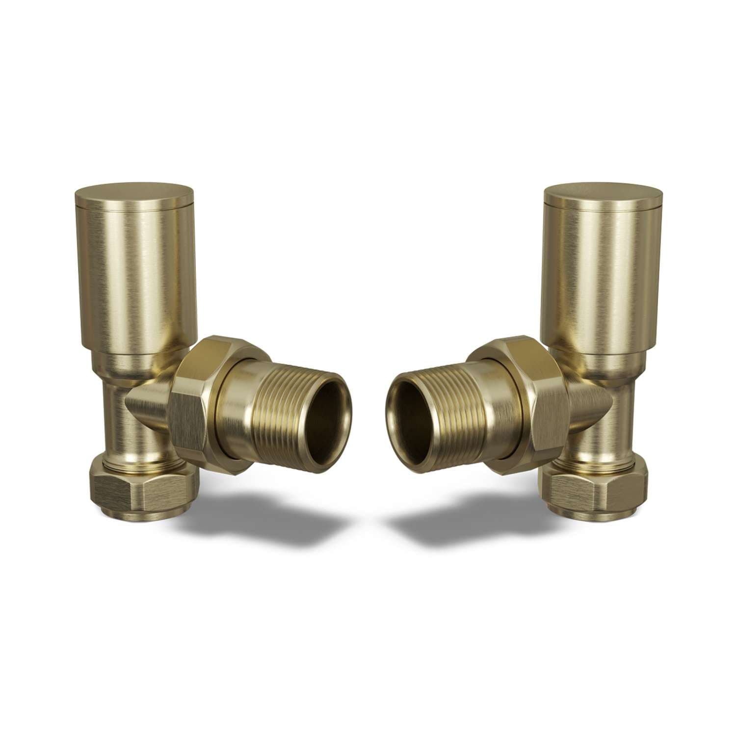 Round Radiator Valve Angled - Brushed Brass - 8mm
