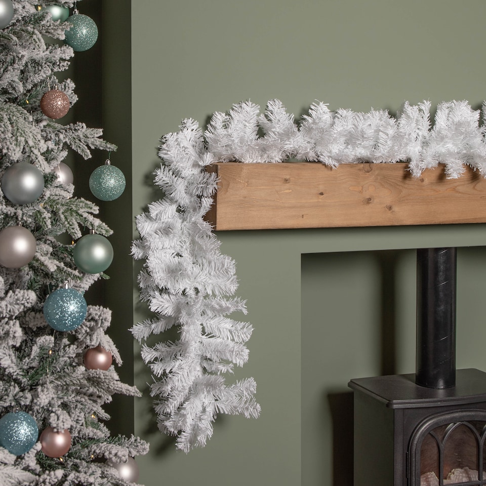 image 1 of 2.7m (9ft) White Christmas Garland with PVC Branches