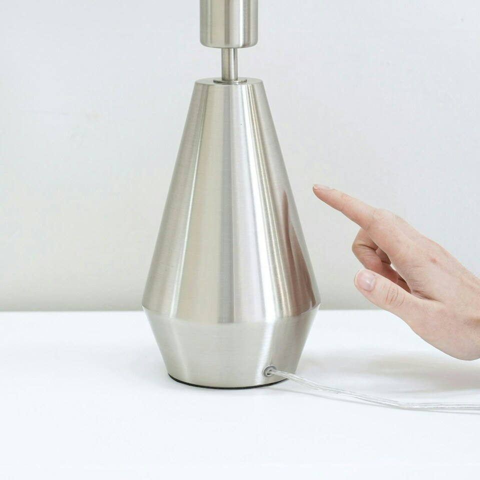 image 1 of ValueLights Jax Silver Metal Touch Dimmer Table Lamp with Charcoal Grey Boucle Shade