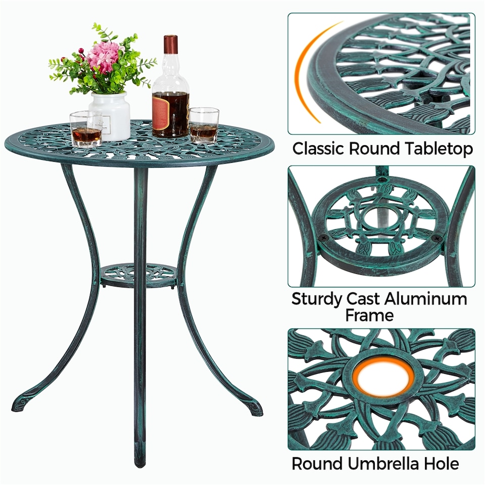 image 1 of Yaheetech 3 Piece Patio Bistro Table Set with Umbrella Hole-Green | Green | Green | 1