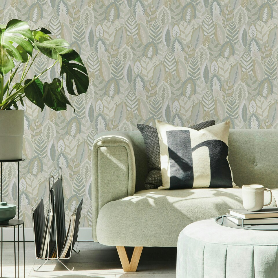 image 1 of Sublime Arty Leaves Sage Wallpaper Green | Green