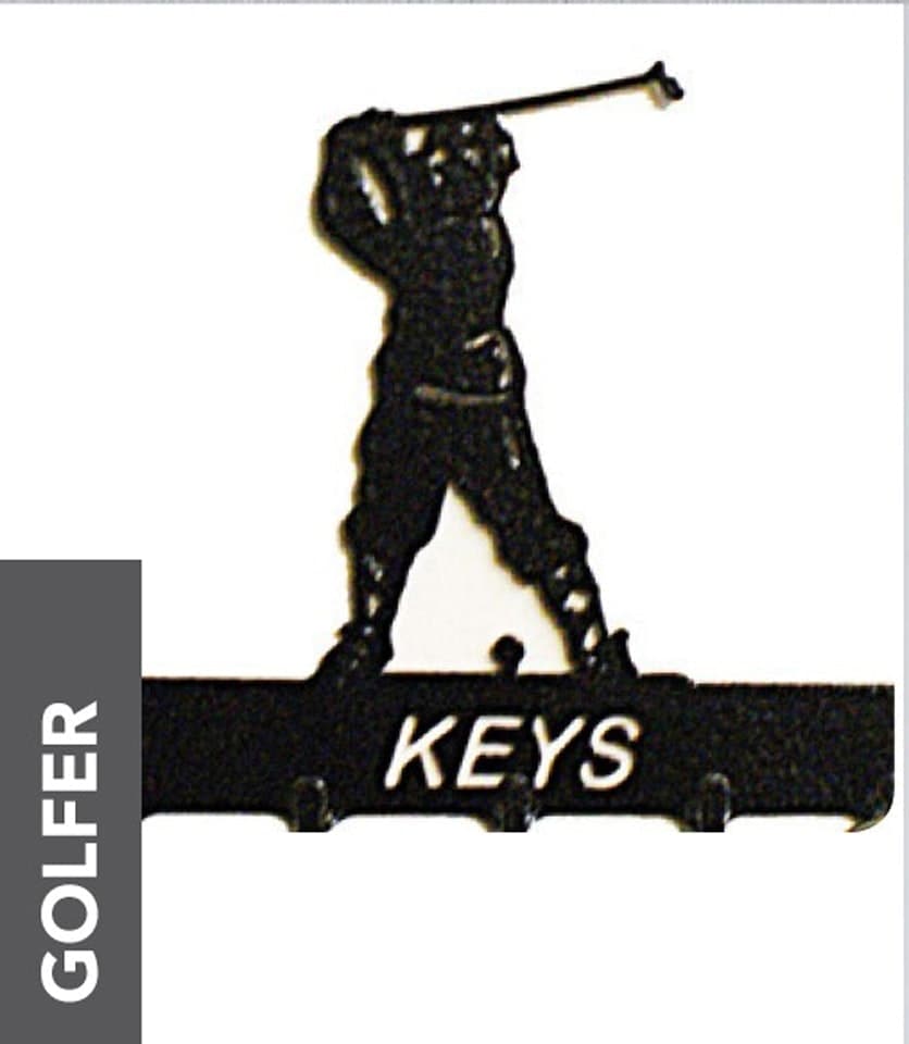 Poppyforge Golfer Key Holder - Rack - Solid Steel - W15 x H9 cm - Black