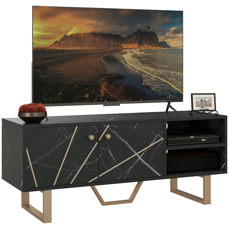 image 1 of HOMCOM TV Unit for Living Room, TV Stand, Black Marble