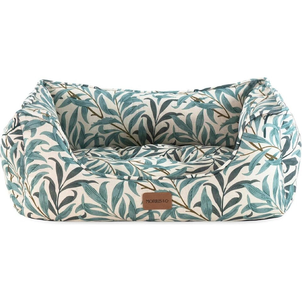 image 1 of Morris & Co Willow Boughs Print Square Box Dog & Cat Bed - Small Green | S