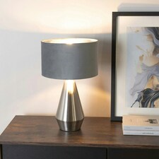 ValueLights Jax Chrome Dimmable Touch Table Lamp with Grey Velvet & Chrome Inner Lamp Shade and LED Bulb