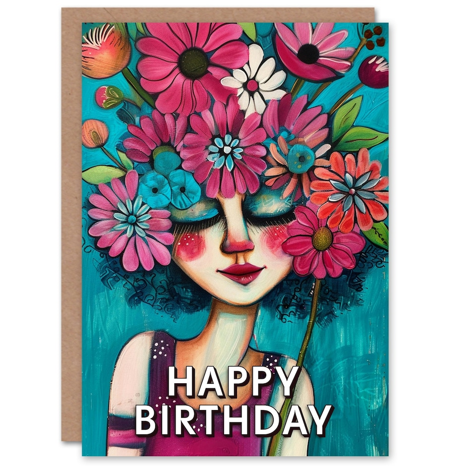 image 1 of Flower Head Girl Purple Plant Lover Woman Her Birthday Card