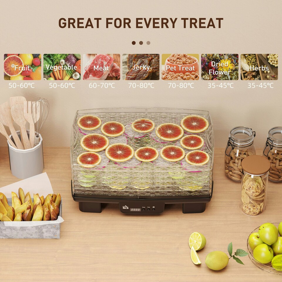 image 1 of HOMCOM 6 Tray Food Dehydrator, Food Dryer Machine for Fruit Meat Vegetable