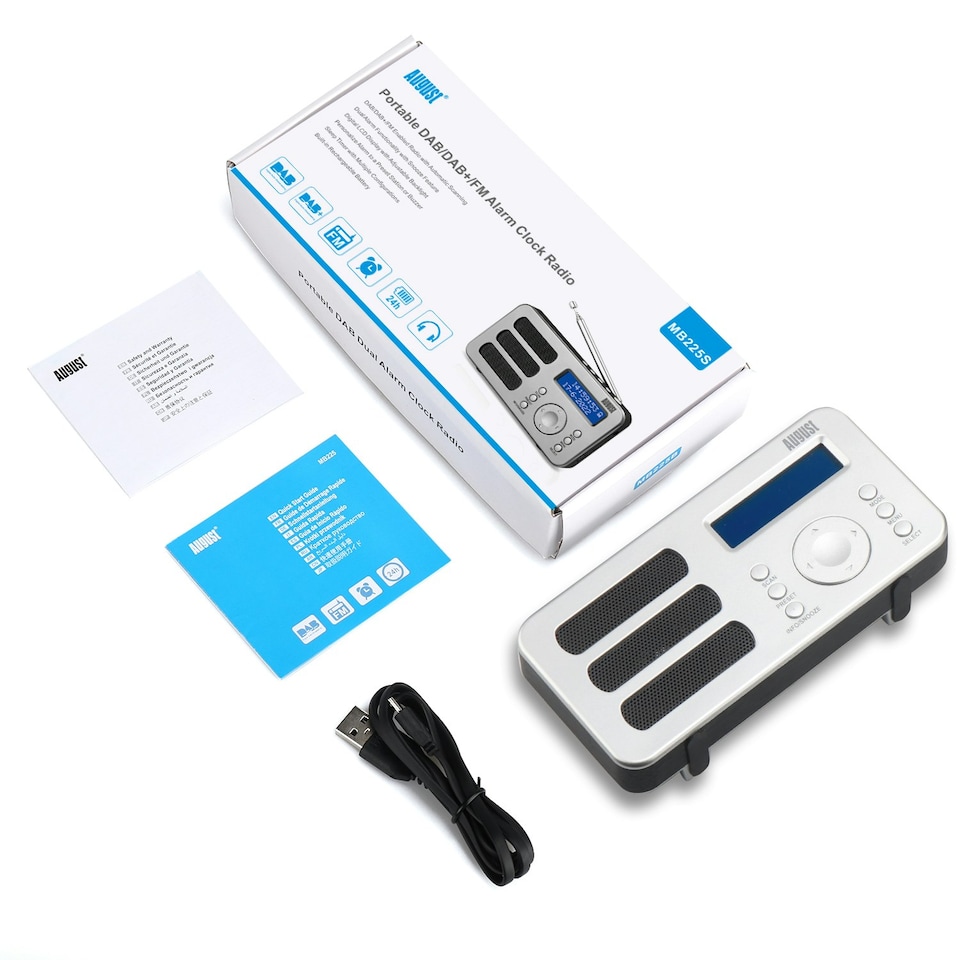 image 1 of Portable DAB, DAB+, FM Radio Alarm Clock with Built-In Rechargeable Battery + RDS, DRC, Prune & AUX Output - August MB225S