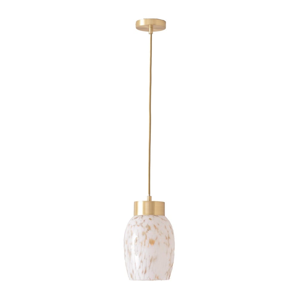 ValueLights India Confetti Glass Shade Brushed Gold Capped Ceiling Pendant Light with Bulb in White