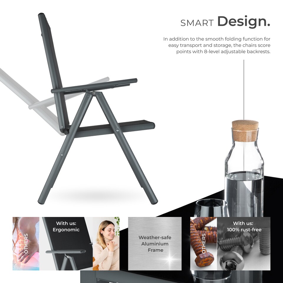 image 1 of Garden Table and Chairs Pompeii - for 8 people, aluminium frame, adjustable backrests | Grey | anthracite | 189 x 90 x 72,70 cm | 1