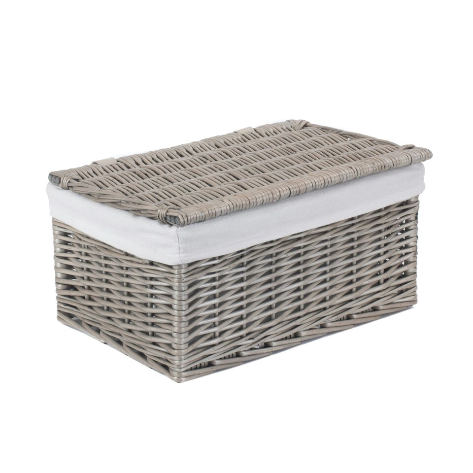 image 1 of Antique Wash Cotton Lined Wicker Storage Basket Brown | Brown | M
