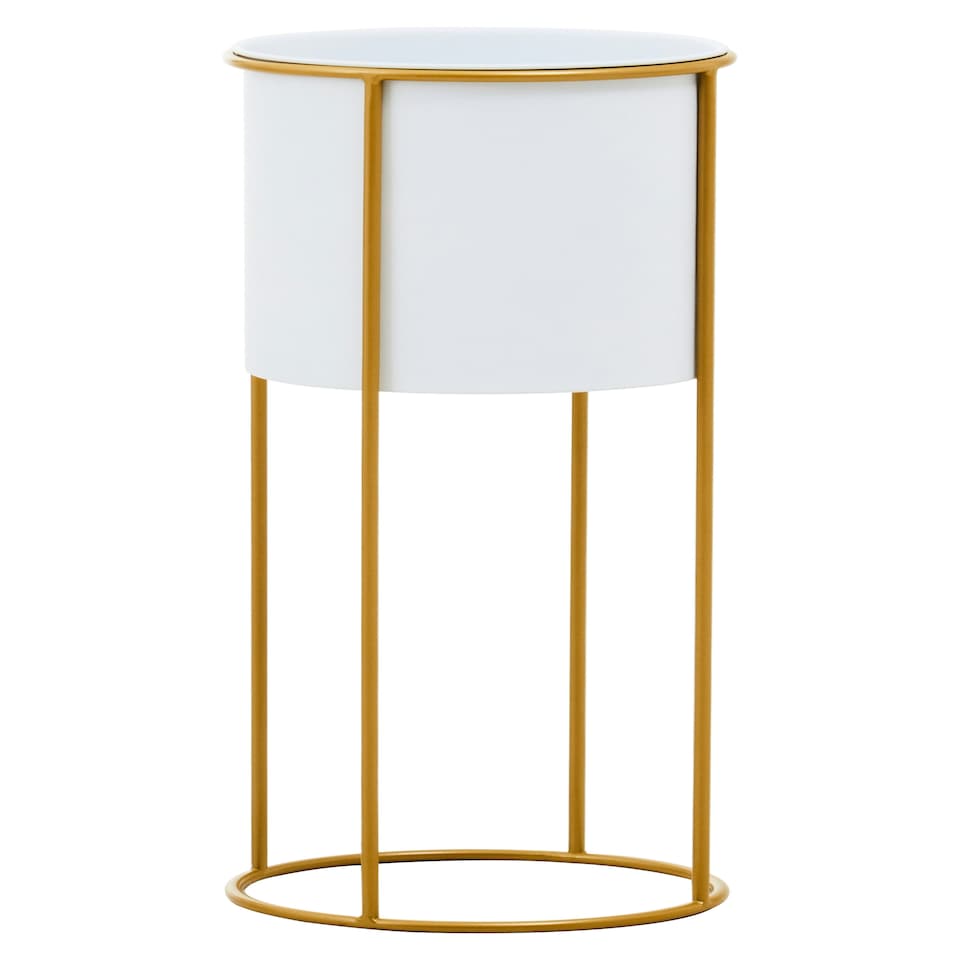 image 1 of Interiors by Premier Sleek And Sturdy Large Black And Gold Floor Standing Planter, Stylish And Functional Outdoor Garden Pots White