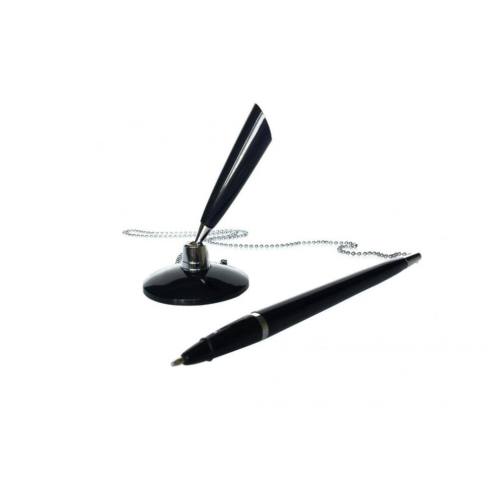 image 1 of Pack of 24 Slim Black Reception Counter Pens on Chain