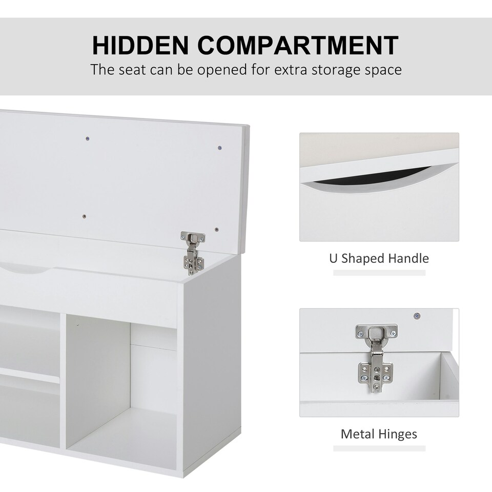 image 1 of HOMCOM Wooden Shoes Cabinet Bench Hidden Storage Padded Seat Organiser White