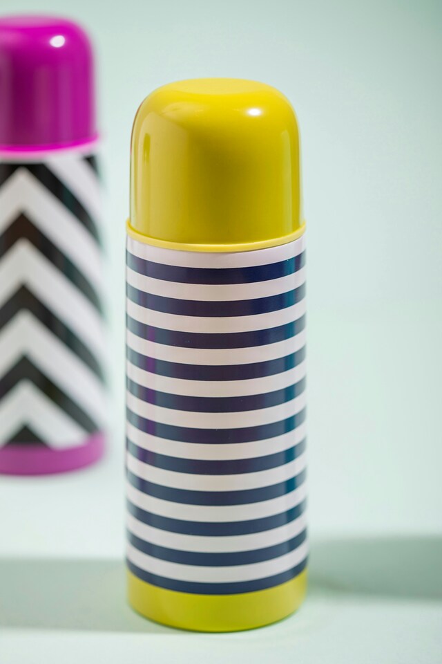 image 1 of Interiors by Premier Stainless Steel Stripe 350ml Vacuum Flask, Leak-Proof Thermos Travel Flask For Hot and Cold Beverages