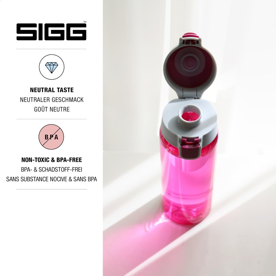 image 1 of Sigg - Tritan Water Bottle - Total Color One Berry - Suitable For Carbonated Beverages - Dishwasher Safe - Leakproof - Featherweight Bpa Free - 0.6L