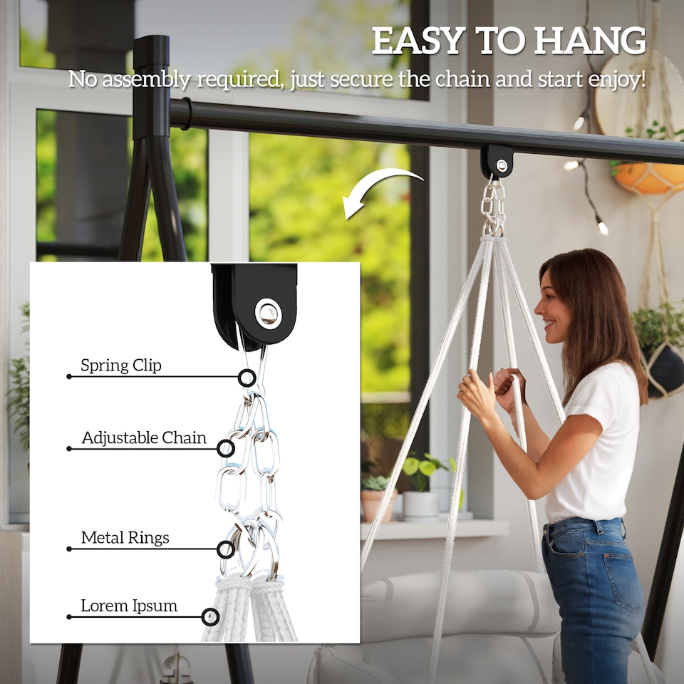 image 1 of Outsunny Hanging Chair Outdoor Hammock Chair with Soft Cushion, Cotton Rope Boho Style Swing Chair, Hanging Garden Swing Seat for Indoor Outdoor, Cream White | Cream | Cream