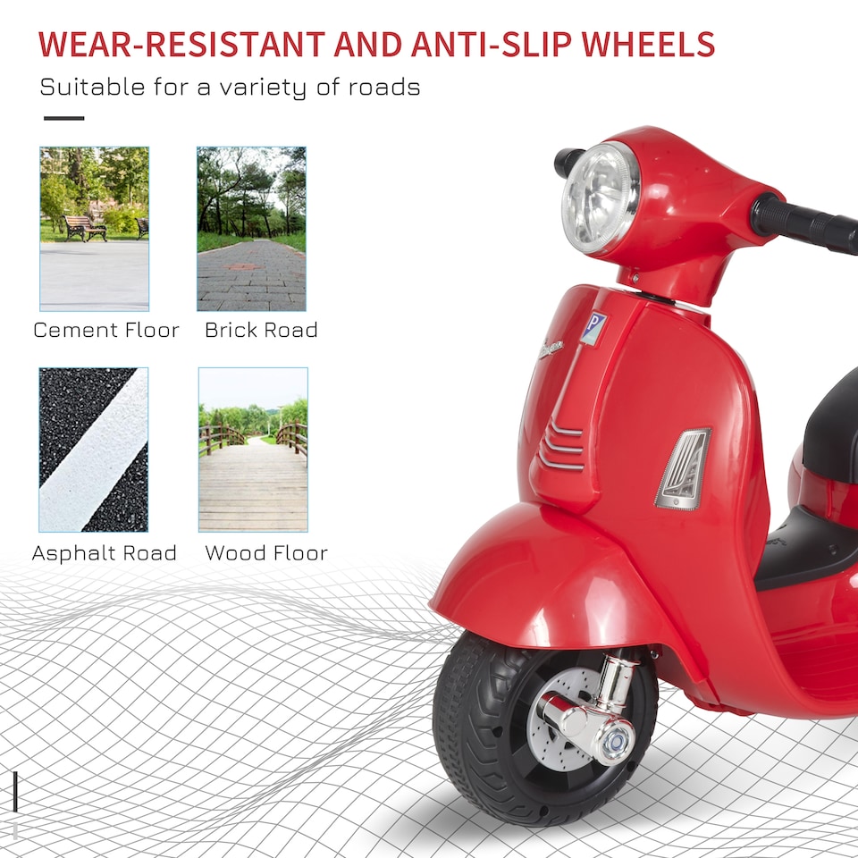 image 1 of HOMCOM Vespa Licensed Kids Ride On Motorcycle, 6V Battery Powered, Red