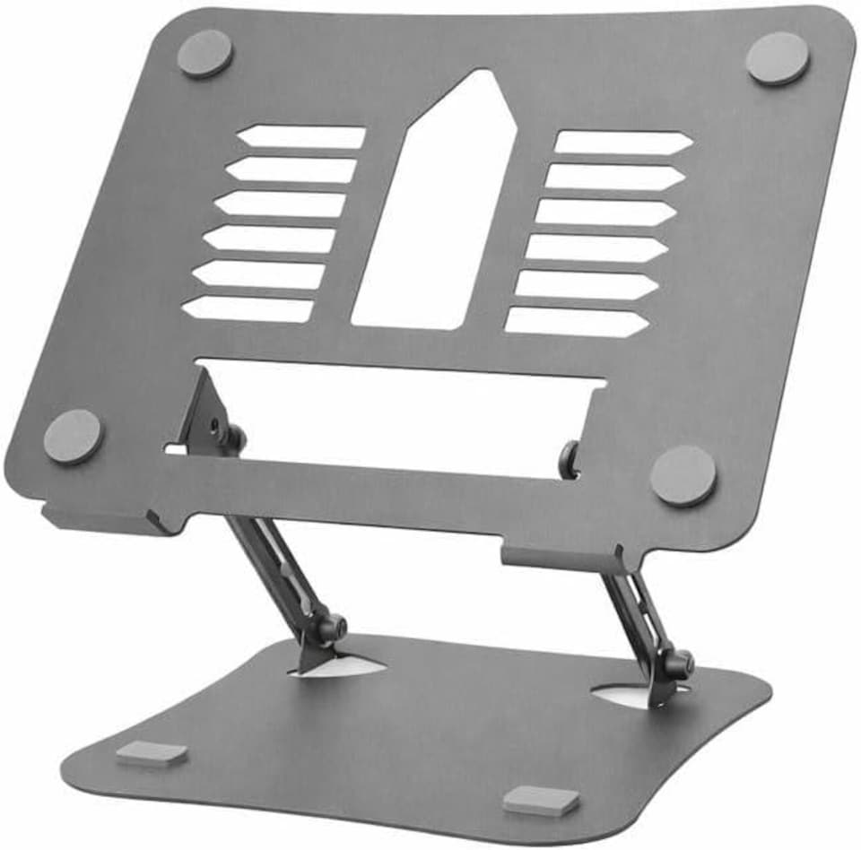 image 1 of Futura Laptop Stand Adjustable Portable Riser, Grey Foldable Aluminium Holder for MacBook AirPro and 11 to 17 inch Laptops | Grey | Grey | One Size | 1