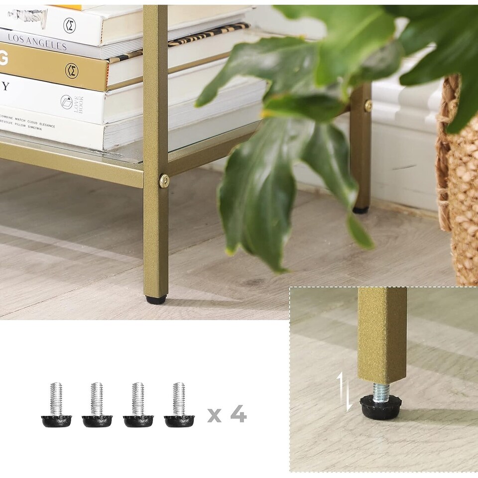 image 1 of 3-Tier Glass Sofa Console Table with Storage Shelves, Easy Assembly, Gold