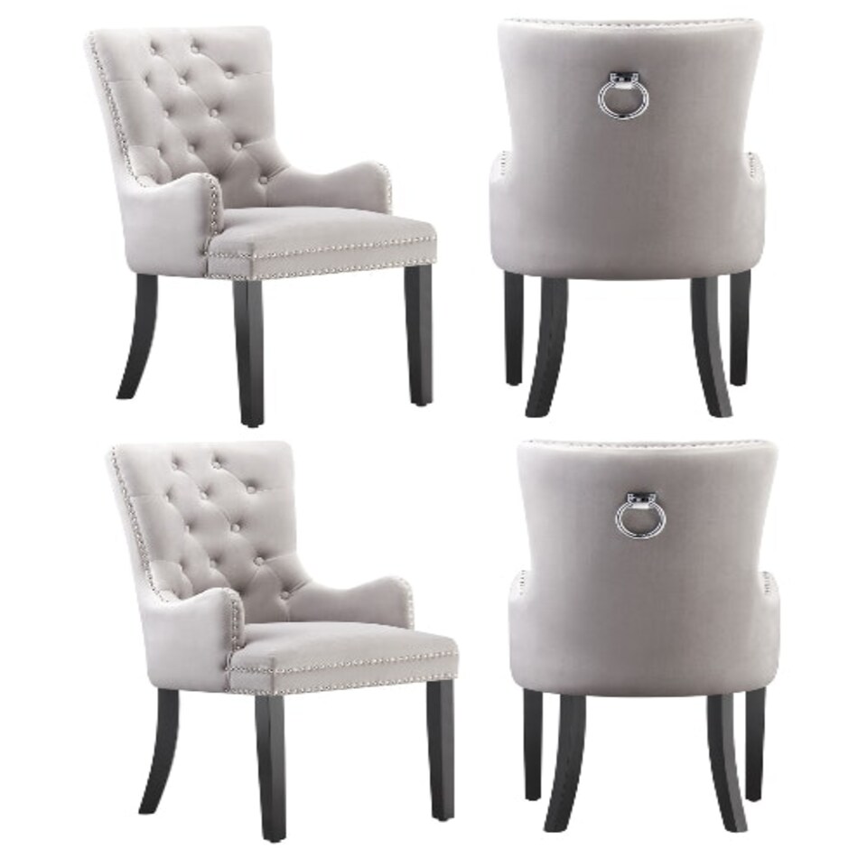 image 1 of Set of 4 Velvet Dining Chairs with Armrest, Ergonomic Scoop Knockerback & Button Tufted Wood Legs Black