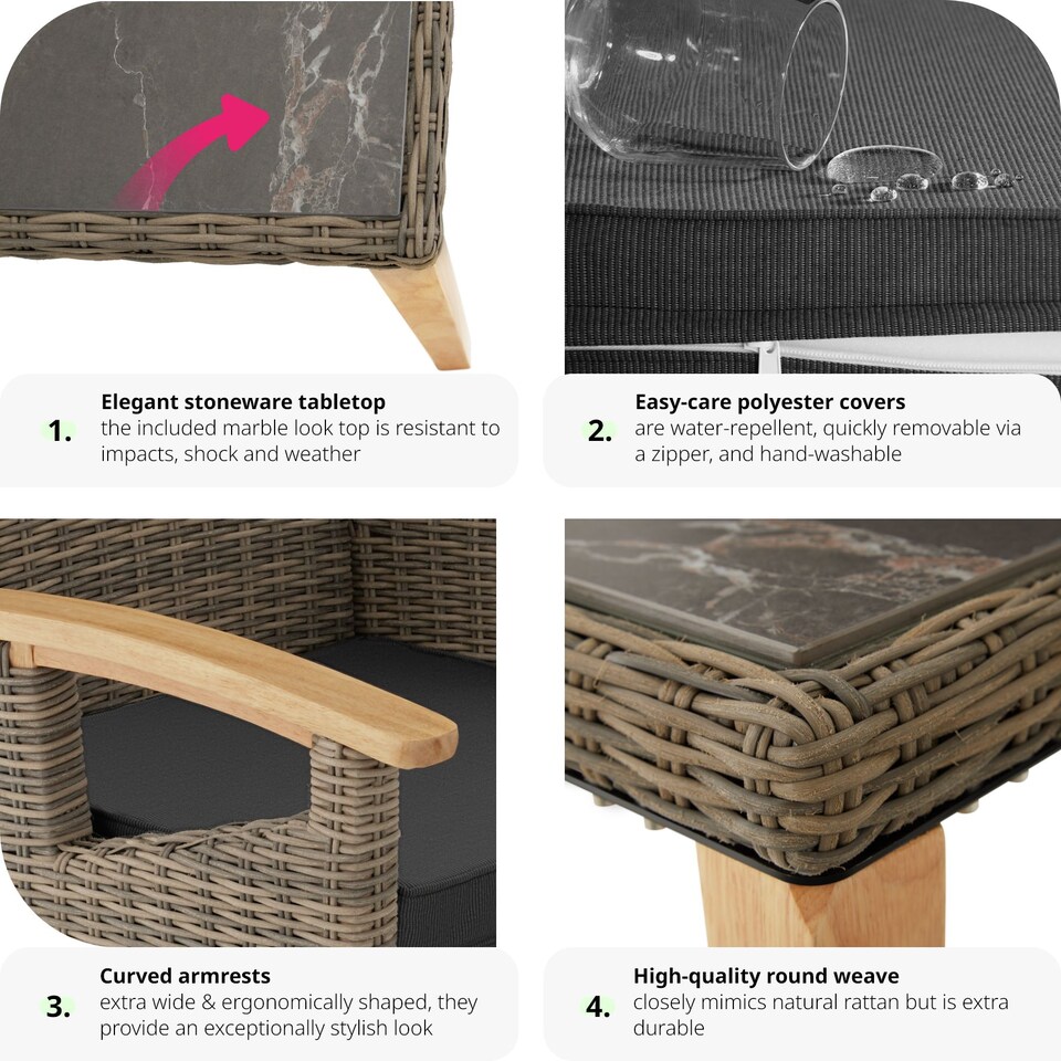image 1 of Garden Table and Chairs - Tarent dining table and 4 Rosarno chairs | Cream | nature | 93,50 x 93,50 x 75 cm | 1