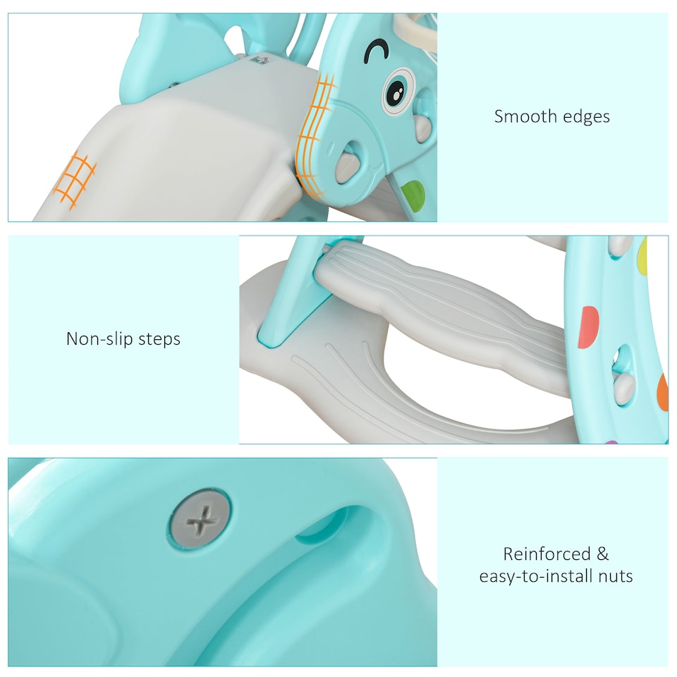 image 1 of HOMCOM 2 in 1 Kids Slide with Basketball Hoop 18 months -4 Years Old Deer Blue