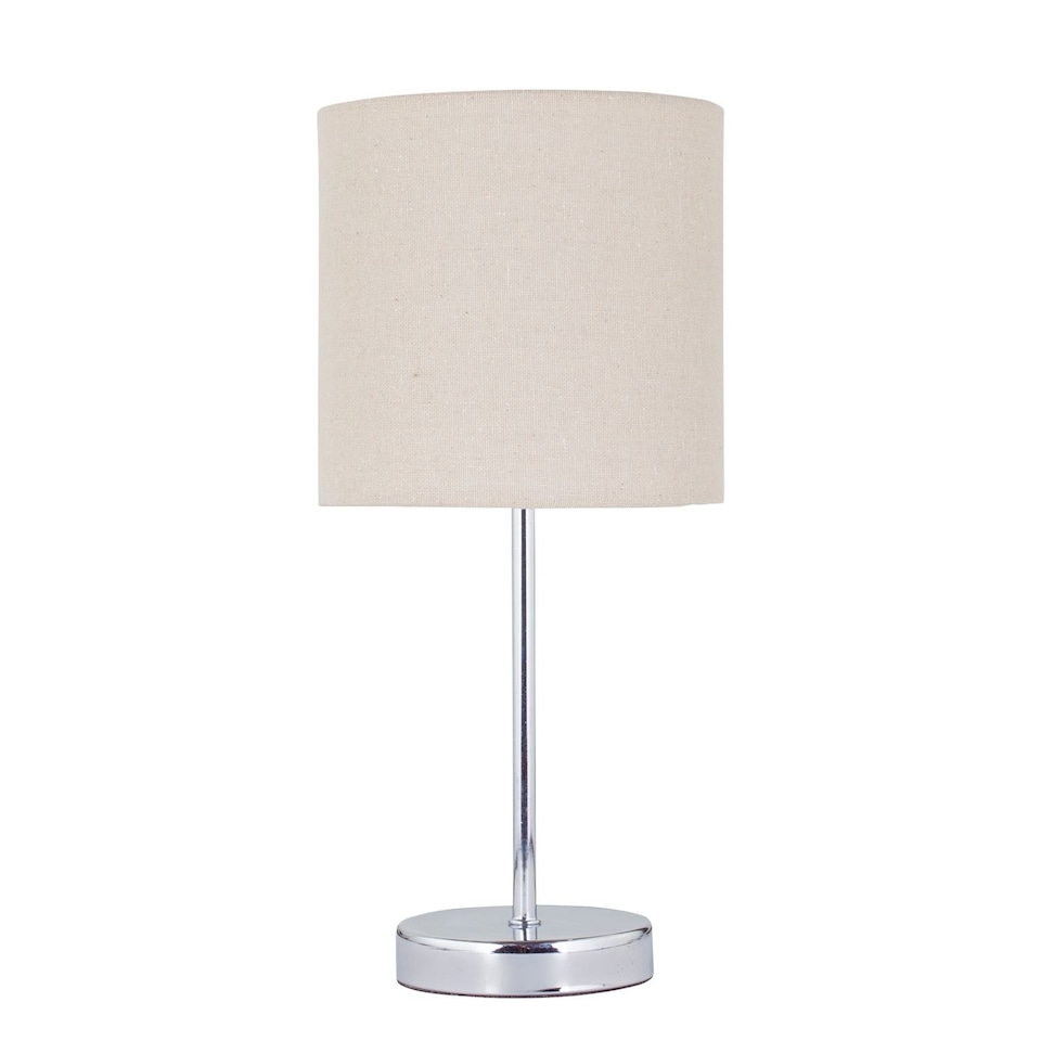 image 1 of Set of 2 Chrome Stick Table Lamps with Natural Linen Shades | Chrome | Brown | Medium | 2