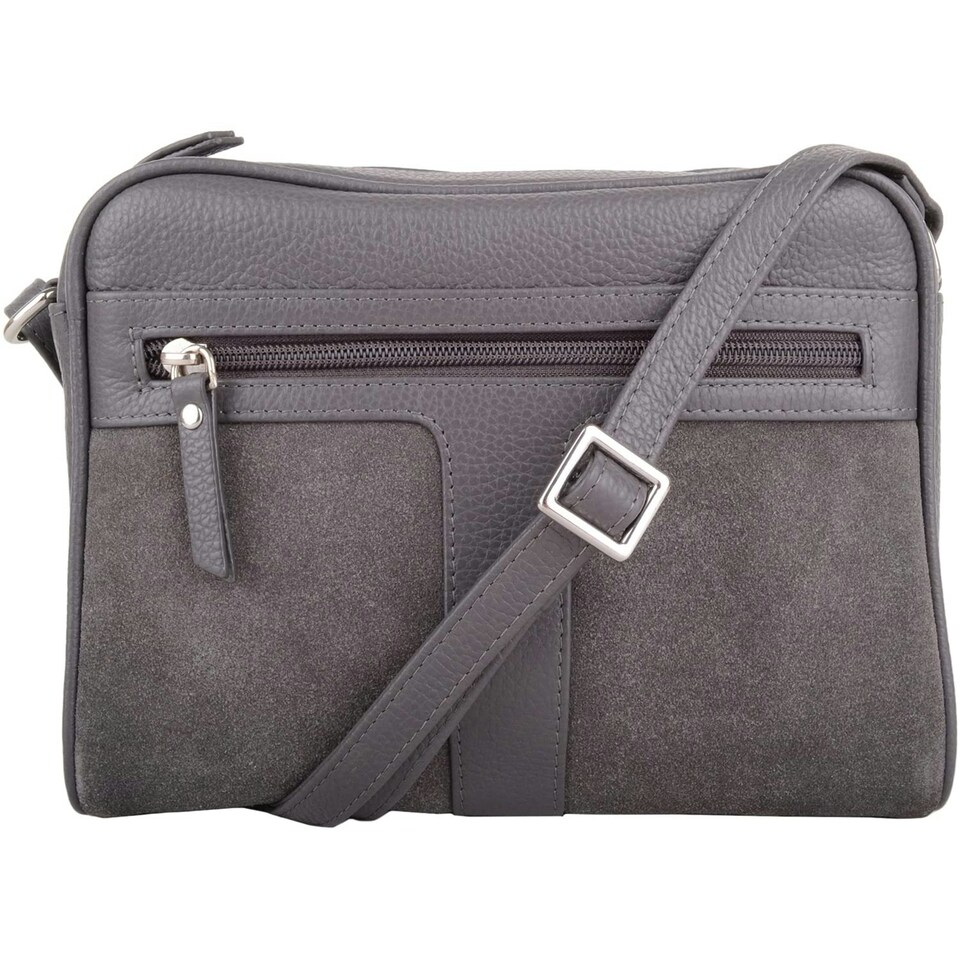 image 1 of Genuine Soft Leather Crossbody Shoulder Handbag with Suede Panelling Grey | Dark Grey