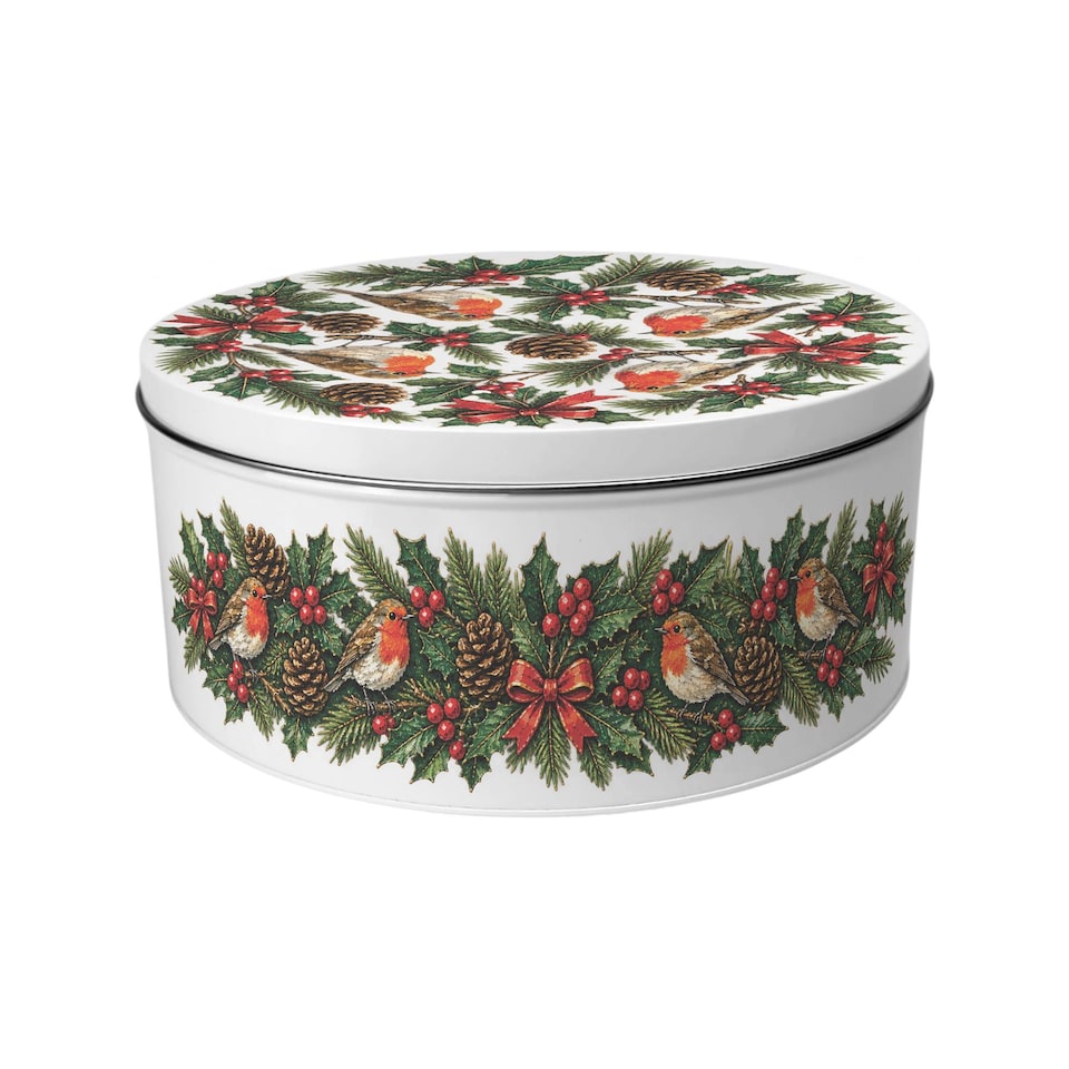 image 1 of Festive Robins Large Round Christmas Cake Tin
