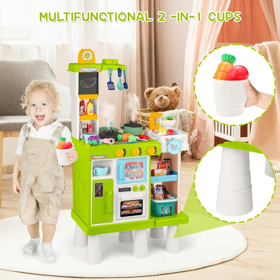 image 1 of Large Kitchen Playset for Kids (Green) - Pretend Cooking Toy Gift for Boys & Girls