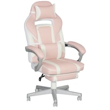 HOMCOM Gaming Chair with Footrest, PU Leather Computer Chair, Swivel Game Chair with 150 Reclining Back and Lumbar Support for Adults, Pink