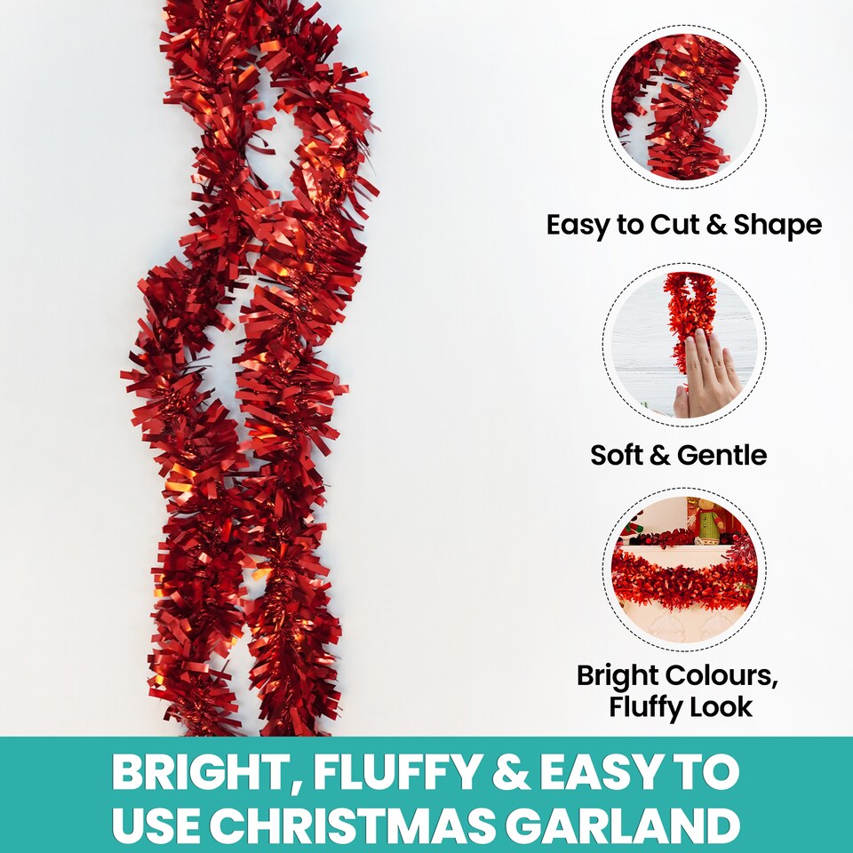 image 1 of 6.5ft/1.98m Wide Chunky Christmas Tinsel Garland Shiny Foil Twist Garland