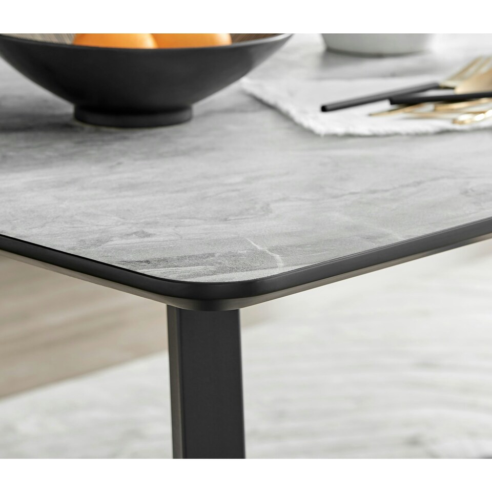 image 1 of Furniturebox Carson 160cm White Marble Effect Large Dining Table with Black Legs