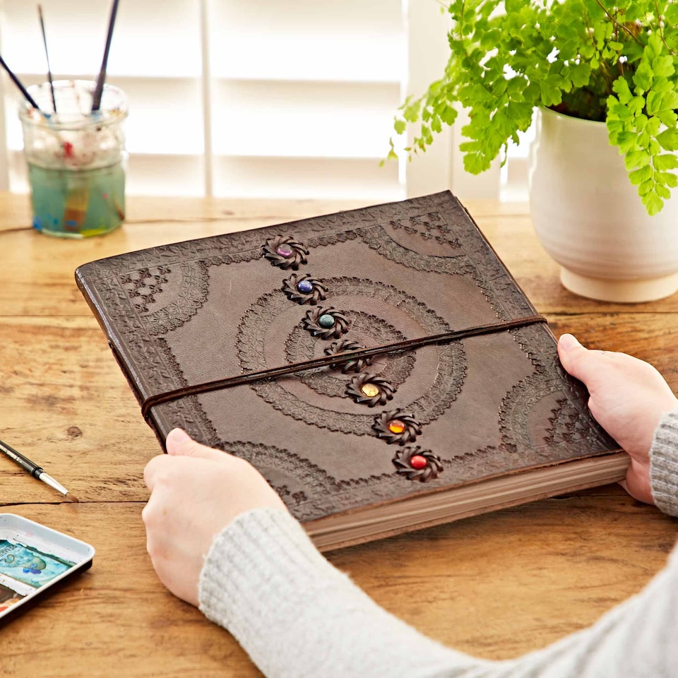 image 1 of Indra Chakra Embossed Leather Album with Semi-Precious Stones