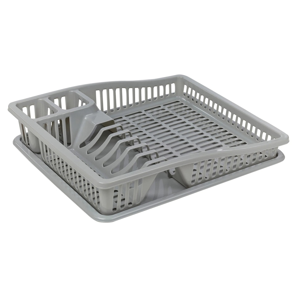 image 1 of Plastic Large Dish Rack Drainer Kitchen Sink Plate Cutlery Draining Drip Tray | Multi | Grey Small