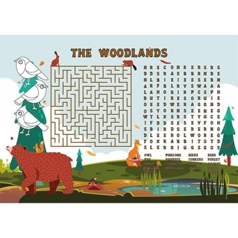 A4 Woodland Kids Activity Placemat Sheet
