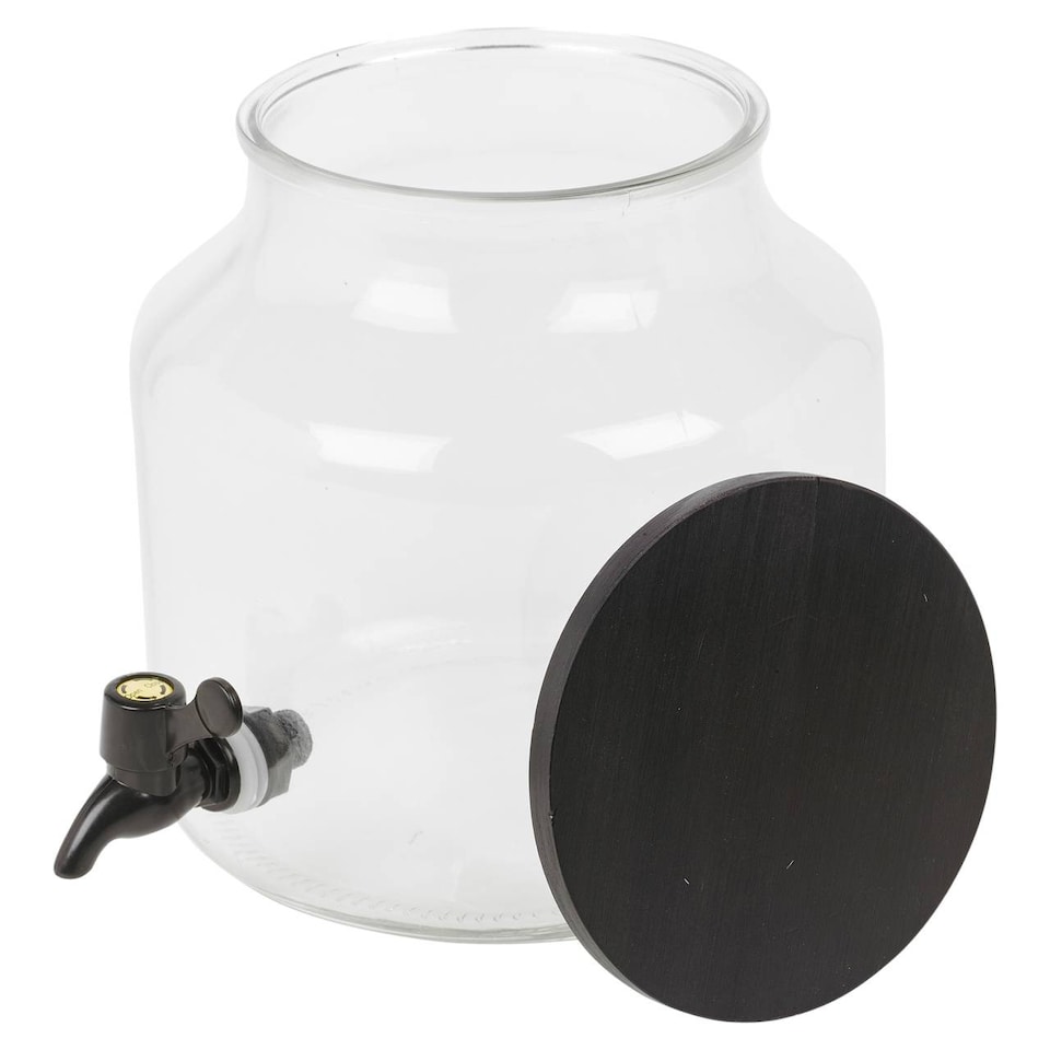 image 1 of 5.2L Glass Beverage Dispenser with Tap & Wooden Lid
