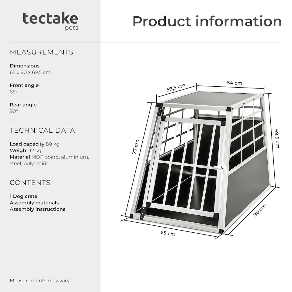 image 1 of Aluminium Pet Car Crate Travel Cage Dog Puppy Cat Transport Kennel 2 sizes - 90x65x69.5cm