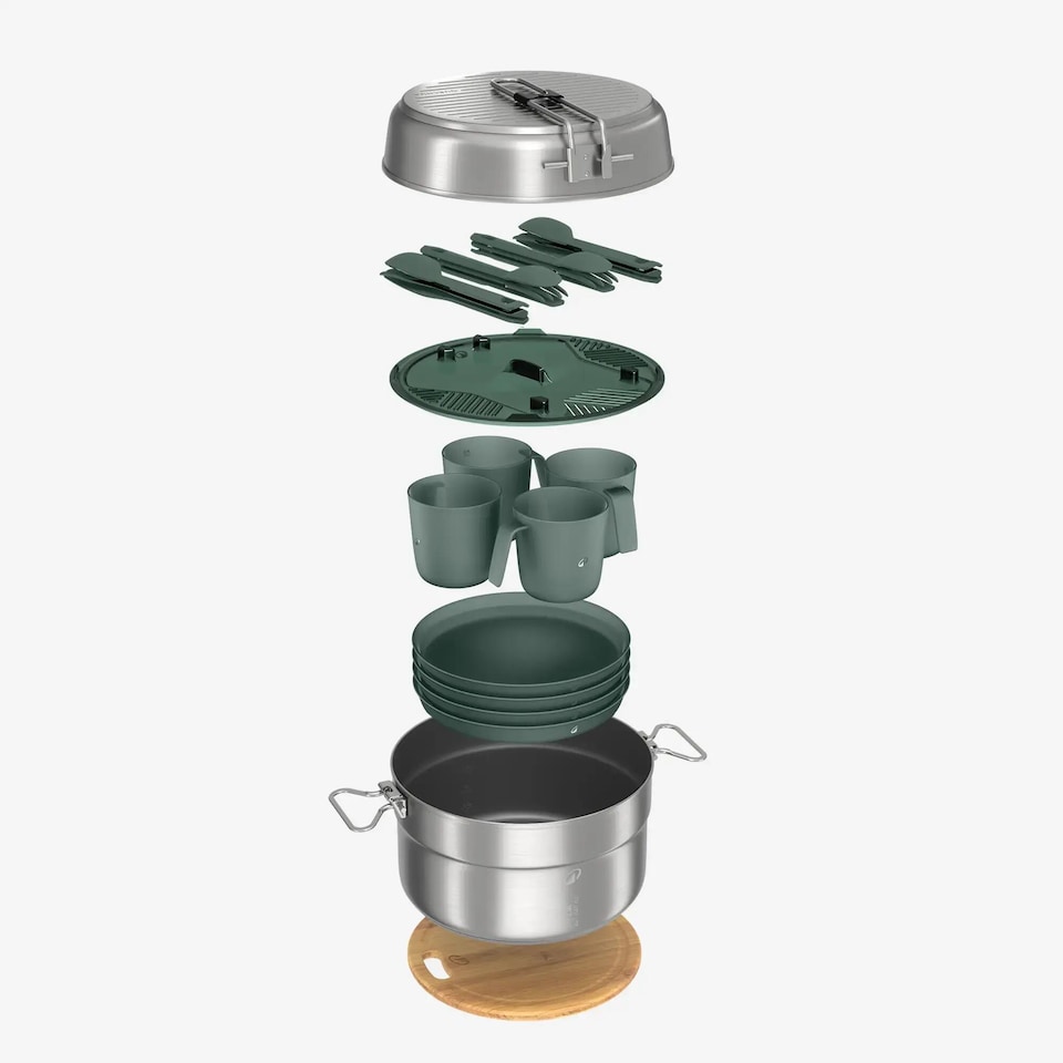 image 1 of Decathlon Stainless Steel Non-stick Camping Cookset 500 4 People 25 Items