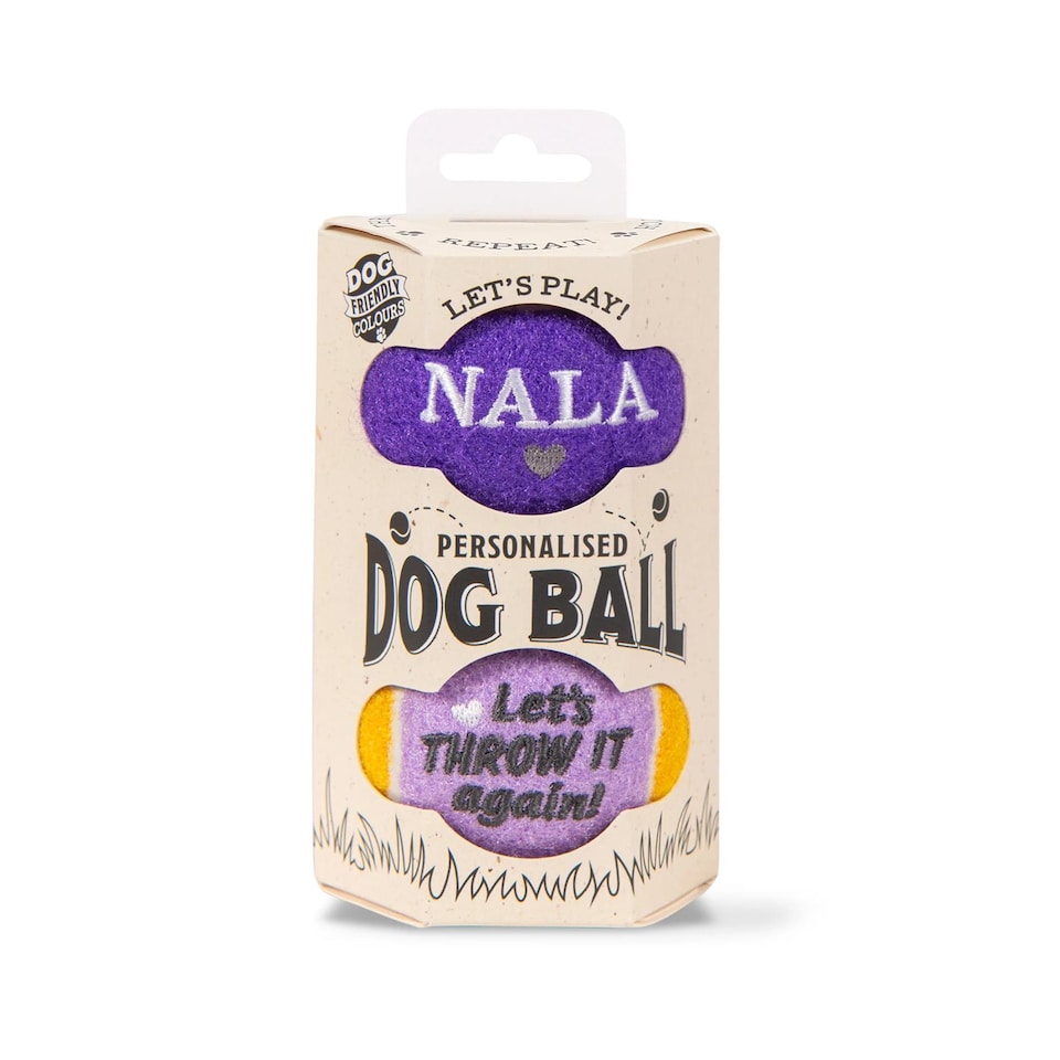 image 1 of Pre-Personalised Dog Ball Gift Pack 2pcs Purple Nala