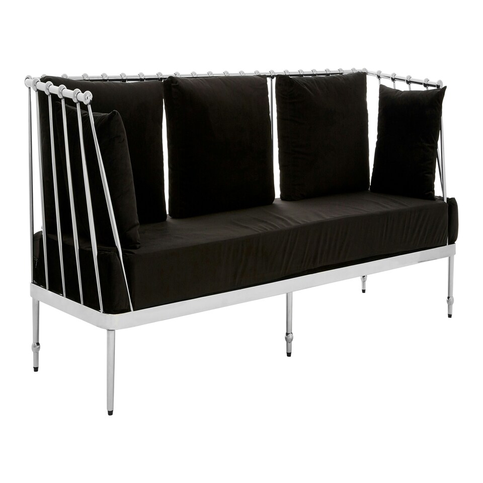 image 1 of Sleek 3 Seat Silver Finish Tapered Arms Sofa, Stylish Mid Century Sofa For Bedroom, Sturdy 3 Seater Sofa Silver