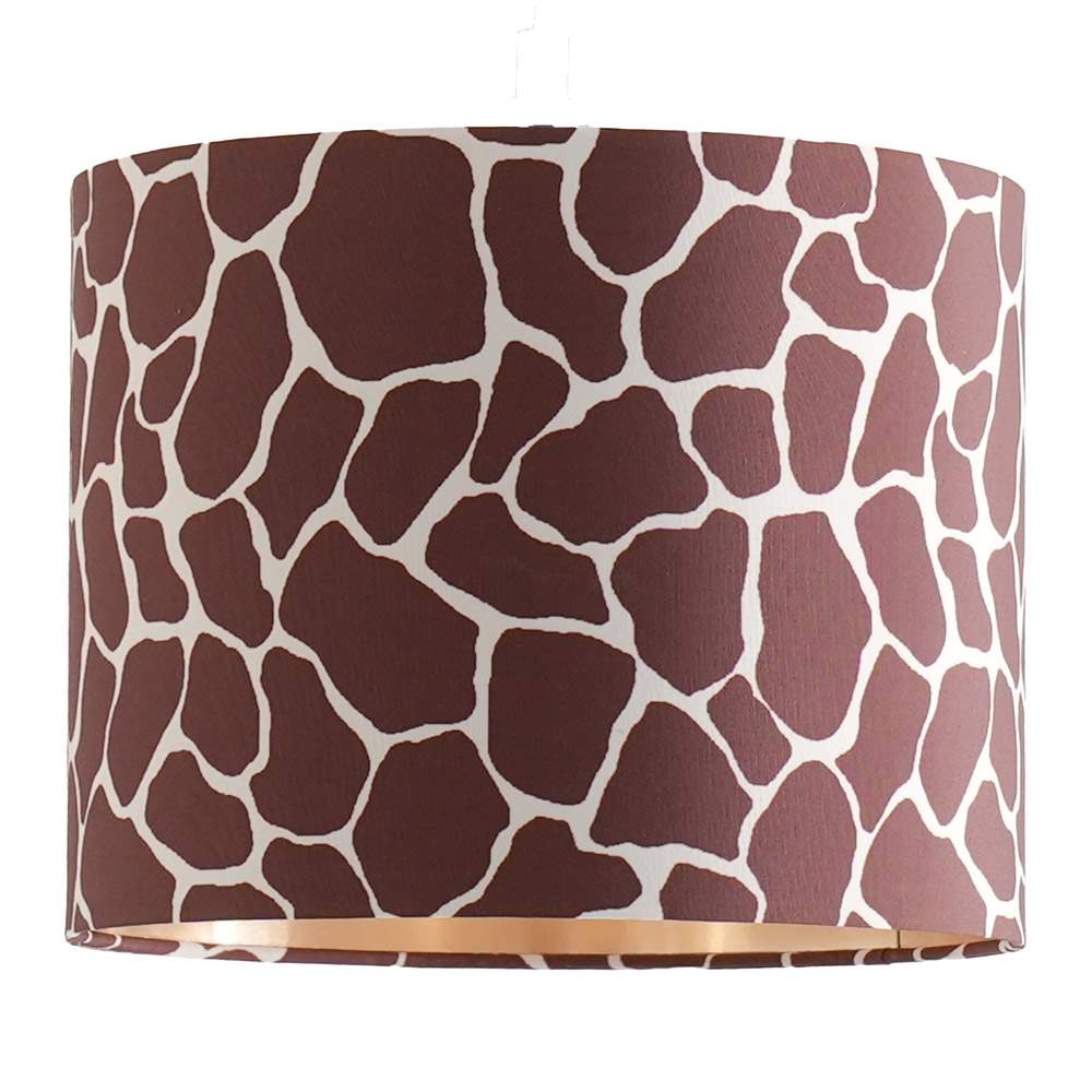 ValueLights Oasis Giraffe Print Fabric with Metallic Gold Inner Drum Lamp Shade & LED Bulb