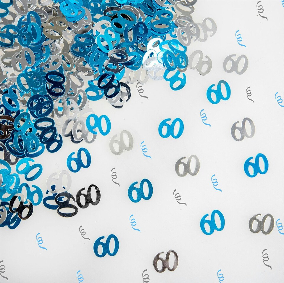 image 1 of 2 Packs of 14g 60th Blue Happy Birthday Confetti Sprinkles