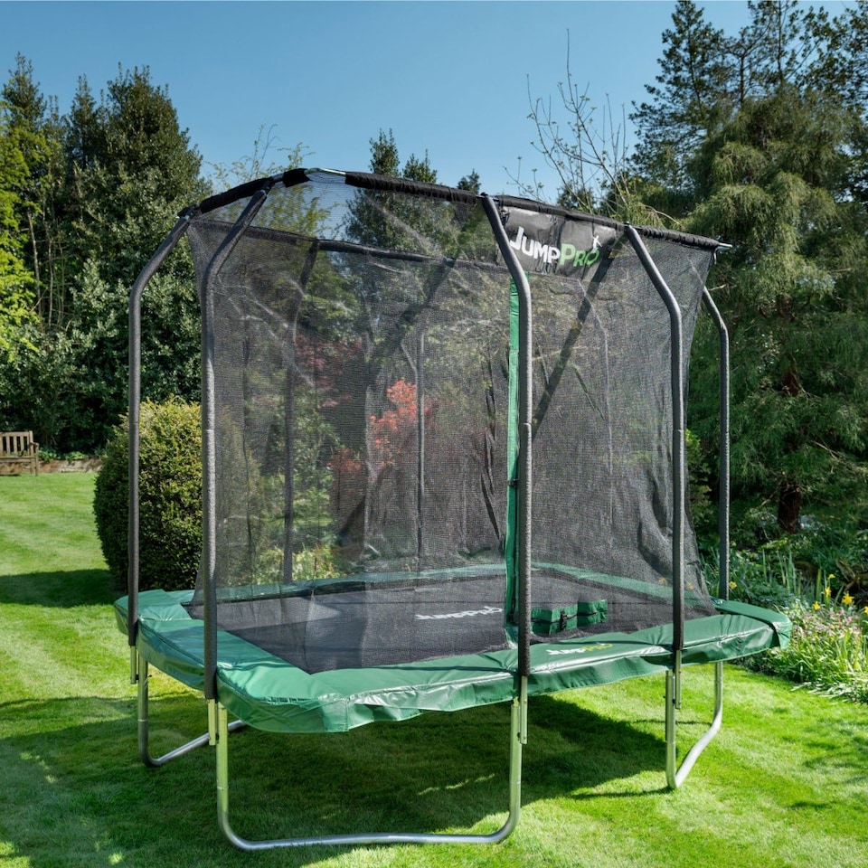 image 1 of 10ft x 7ft JumpPRO® Xcite Green Rectangular Trampoline with Enclosure
