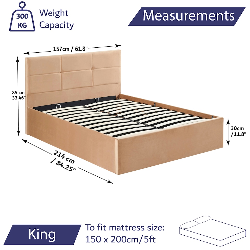 image 1 of Brown Ottoman Bed King Size Velvet Upholstery
