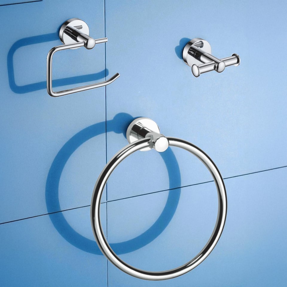 image 1 of Showerdrape Modernity Chrome Stainless Steel Wall Mounted 3 Piece Bathroom Accessory Set | Silver | 1