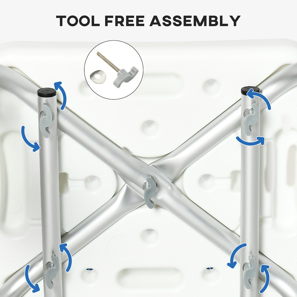 image 1 of HOMCOM EVA Padded Shower Stool with Arms and Back, 4 Suction Foot Pads Blue