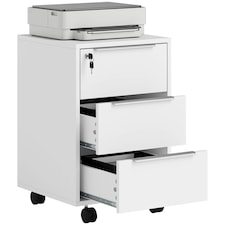 HOMCOM Modern 3-Drawer Locking File Cabinet Mobile Filing Cabinet Grey White White